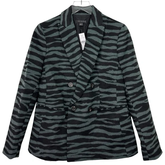 NWT Ann Taylor Zebra Print Long Double Breasted Wool Blend Blazer Size 6 - Picture 5 of 14